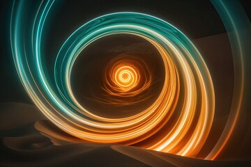 Bright Orange Teal Gradient with Glowing Light Swirl on Dark Sandy Background