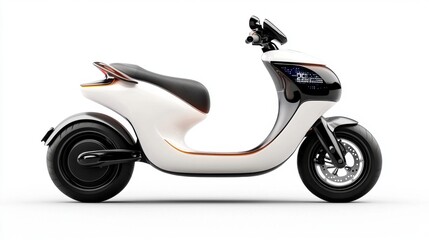 Obraz premium A modern electric scooter with sleek lines and a digital display, isolated on a white background
