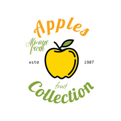 Emblem collection of fruits. Apples. Original vector illustration in vintage style. T-shirt design.