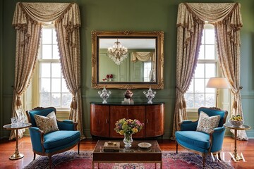 Vintage Retro Interior Design with Artistic Frames and Elegant Decor