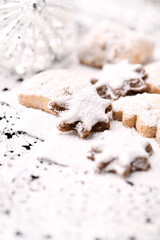 Christmas cookies on bright background. Soft focus. Close up