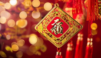 Festive Chinese New Year Lanterns and Decorations with Red and Gold Holiday Ornaments
