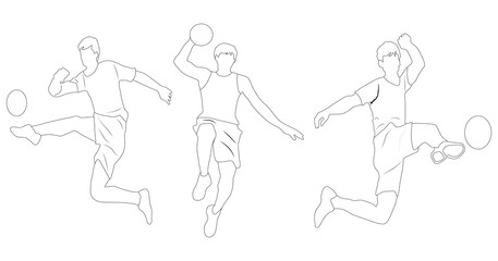 Vector silhouette of a man playing football, hand drawing and white color isolated on white background. linear sketch.