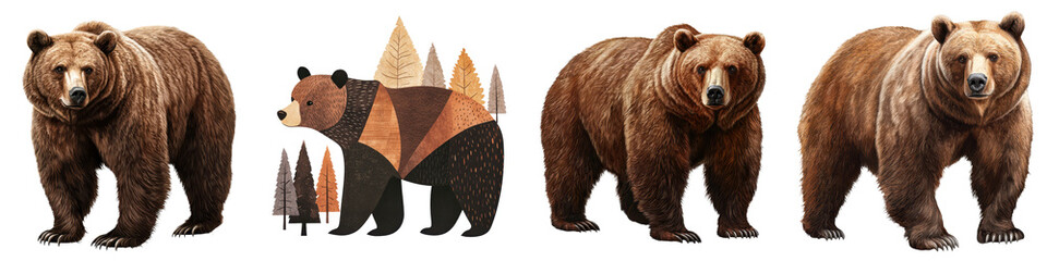 Fototapeta premium Powerful and majestic brown bears roaming freely in the lush forested wilderness landscape These mighty apex predators are an integral part of the diverse and thriving ecosystem