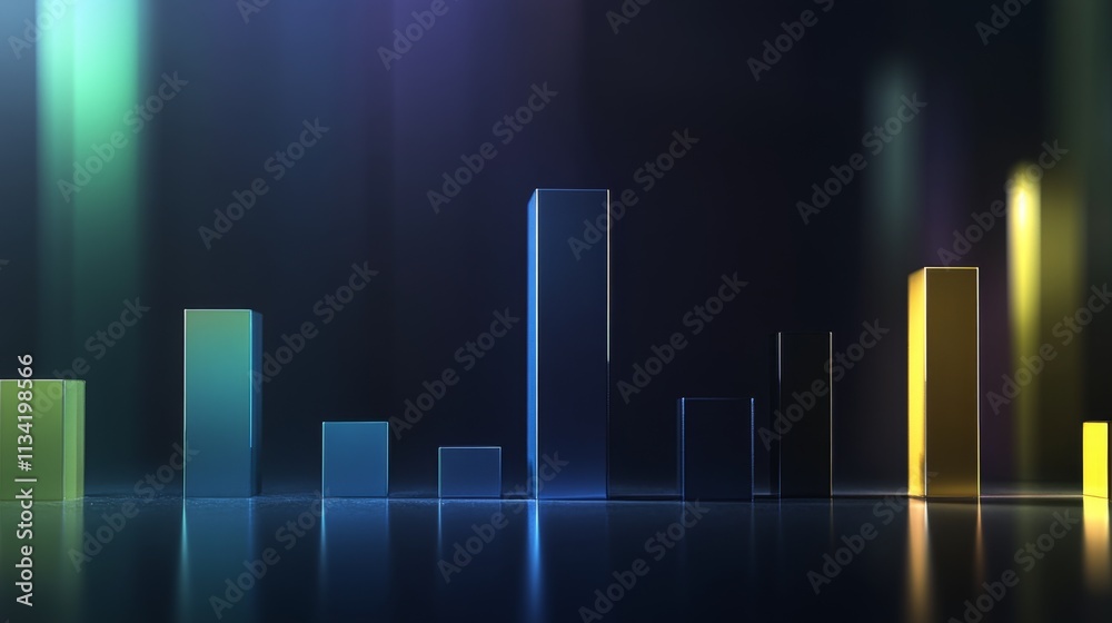 Poster colorful 3d bar graph on dark background for data visualization use