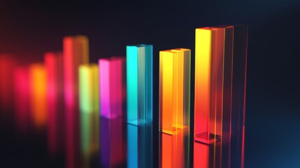 Fototapeta premium Colorful Abstract 3D Bar Graph with Bright Light Reflection