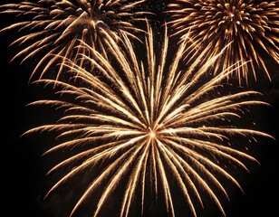 Obraz premium Golden firework fireworks on dark black night sky texture