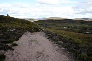 Trail between Broad Cairn summit, Loch Muick and Spittal of Glenmuick in the background - Aberdeenshire - Scotland - UK