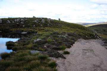 Trail between Broad Cairn summit, Loch Muick and Spittal of Glenmuick in the background - Aberdeenshire - Scotland - UK
