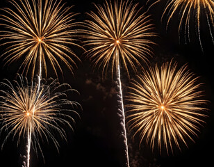 Obraz premium Golden firework fireworks on dark black night sky texture