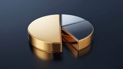 Fototapeta premium Sleek Metal Pie Chart with Gold and Silver Segments on Black Surface