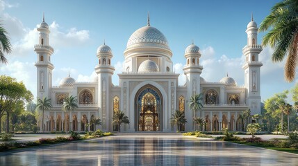 Fototapeta premium Magnificent Modern Mosque Architecture: A Serene Oasis of Faith