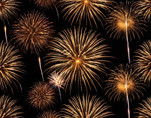 Naklejka premium Golden firework fireworks on dark black night sky texture