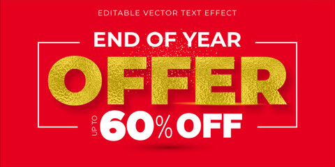 End of Year offers 60% off, sale, deals, discount Logo unit on Red background. Christmas, Xmas, winter season, Ecommerce Advertising, banner, Promo flyer Design.
