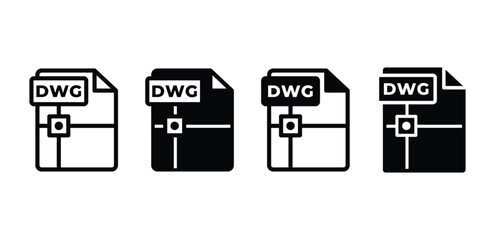 DWG file format document icon symbol sign vector design black white color illustration sets