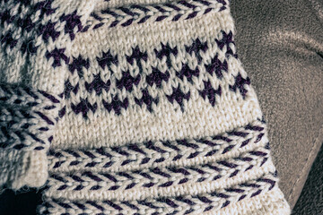 colorful knitted work in progress, handicraft concept, knit texture, wool handicrafts, hobby