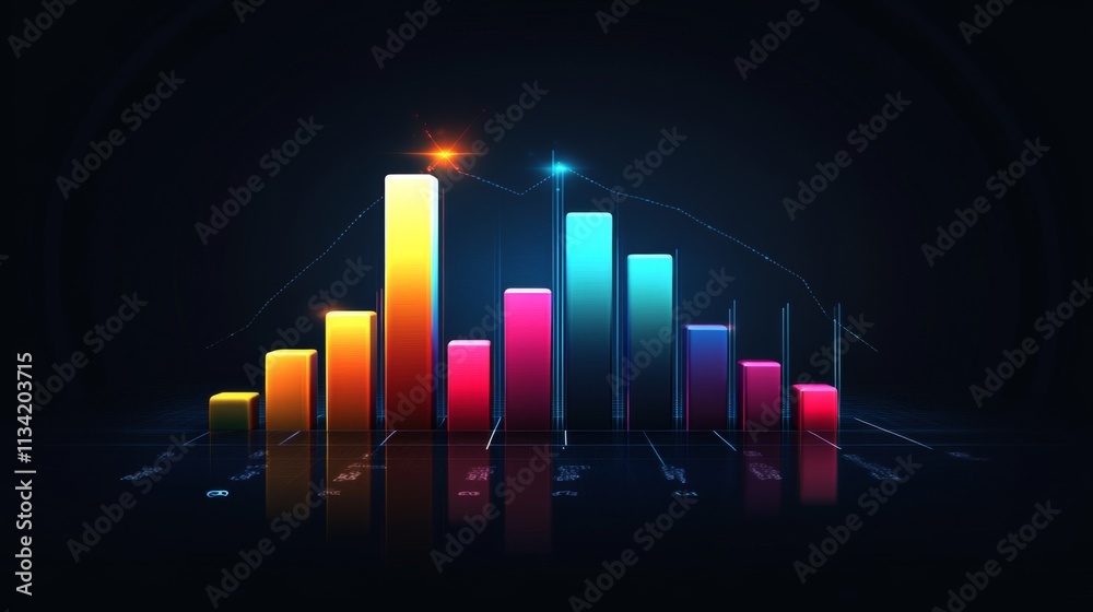 Poster vibrant data visualization with colorful bar graph and lines