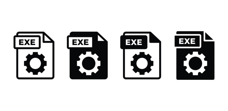 exe file format document icon symbol sign vector design simple black white color illustration collection isolated