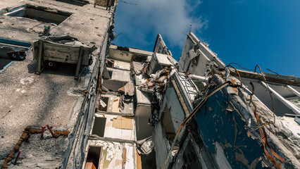 destroyed and burned houses in the city in Ukraine