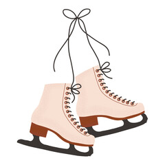 Figure skating boots. Ice skates pair. Skaters footwear for winter rink sport