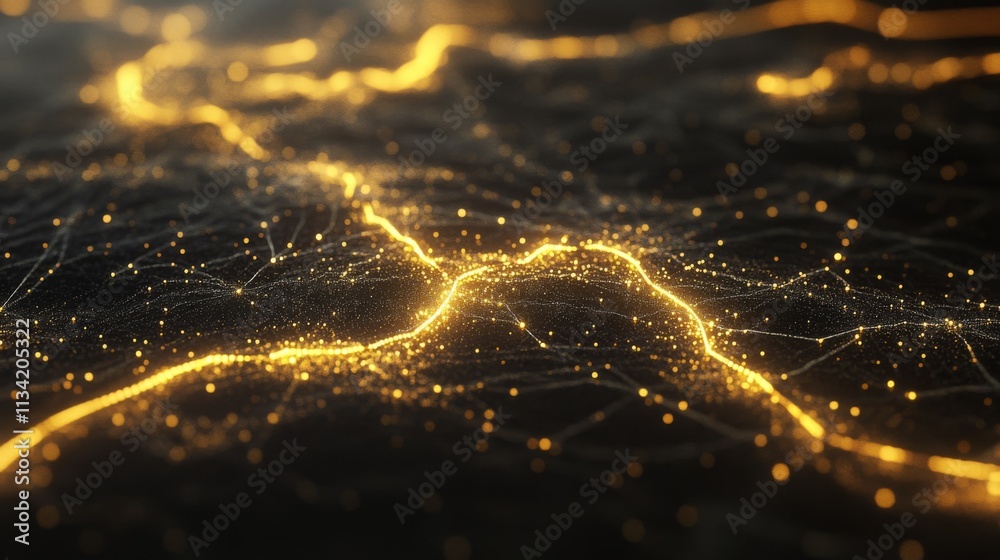 Poster abstract golden light trails over dark background in digital design