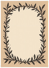 Elegant hand-drawn floral frame with leaves on a textured background.