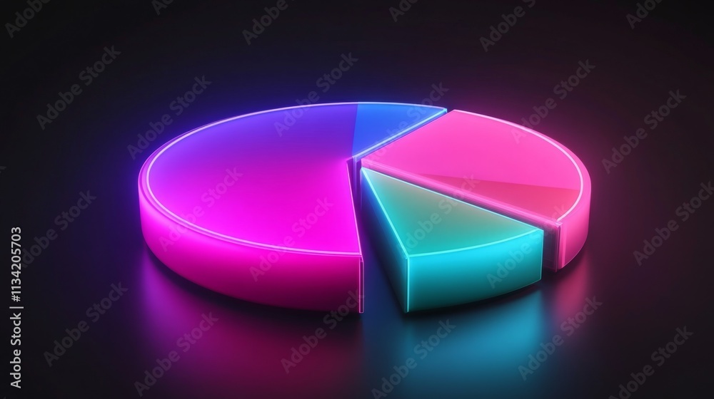 Fototapete neon glow pie chart on dark background for data visualization