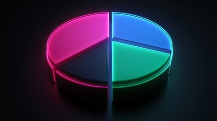 Fototapeta premium Neon Pie Chart in Dark Background with Vibrant Color Segments