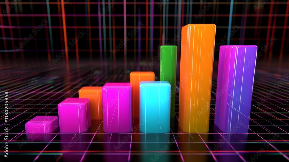 Leinwandbilder colorful 3d bar graph on a digital background with grid lines