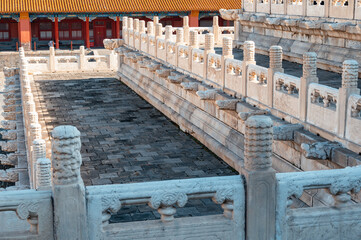 White marble carved fence in the Forbidden City in Beijing