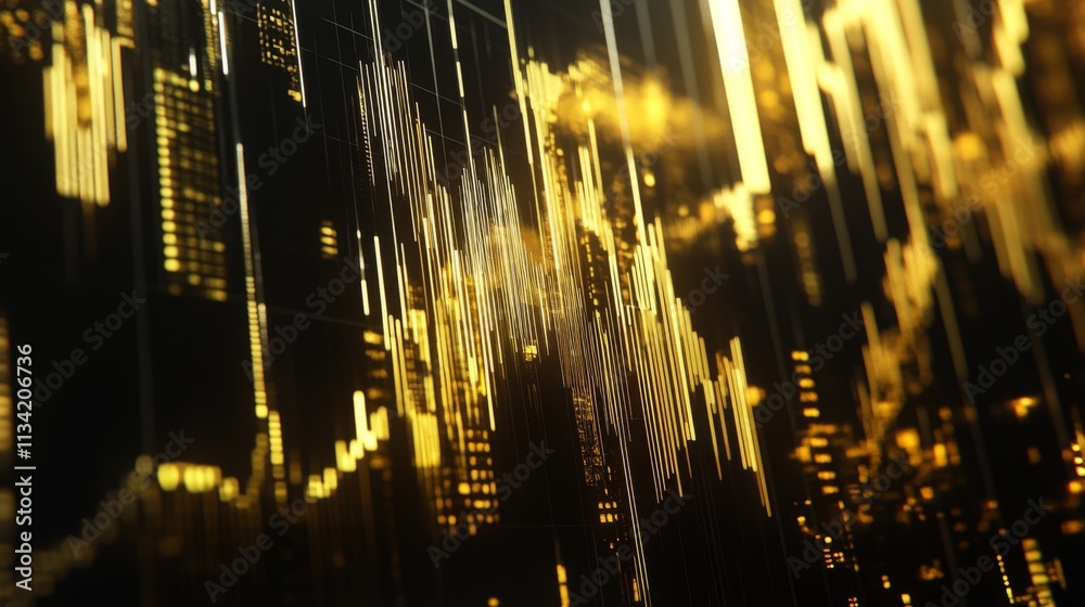Fototapete Abstract Visualization of Financial Data in Gold Hues and Patterns