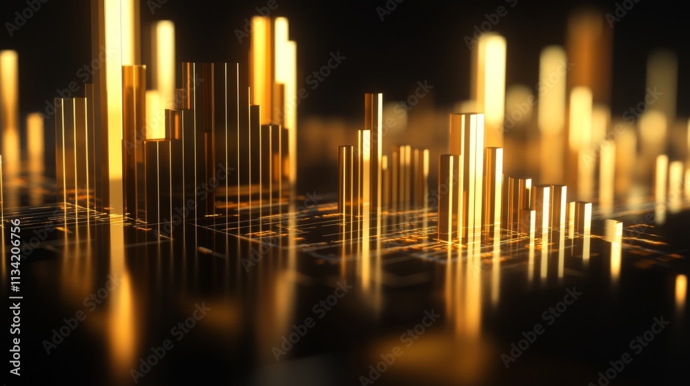 Fototapete Golden Digital Abstract Background with Vertical Bars and Patterns