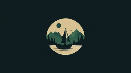 a minimalist badge style image using the colors dark green, off white, and black of a voyage. 