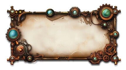 Craft a 3D cartoon-style steampunk frame, with a thin border and a clean white background for a mobile game UI. 