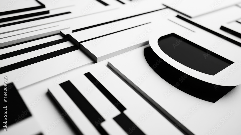 Aufkleber Abstract Black and White Geometric Lines and Shapes on Surface