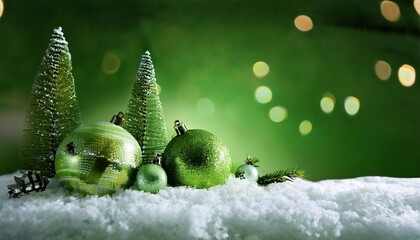 christmas tree toys on snow with space for text bright bokeh