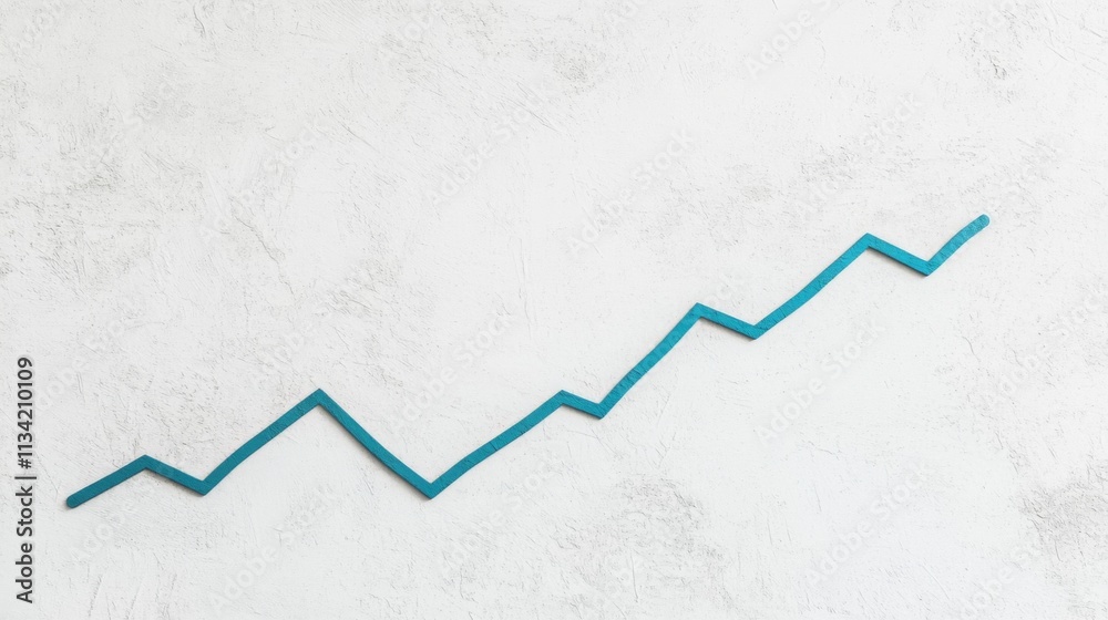 Poster increasing trend graph with blue line against textured background
