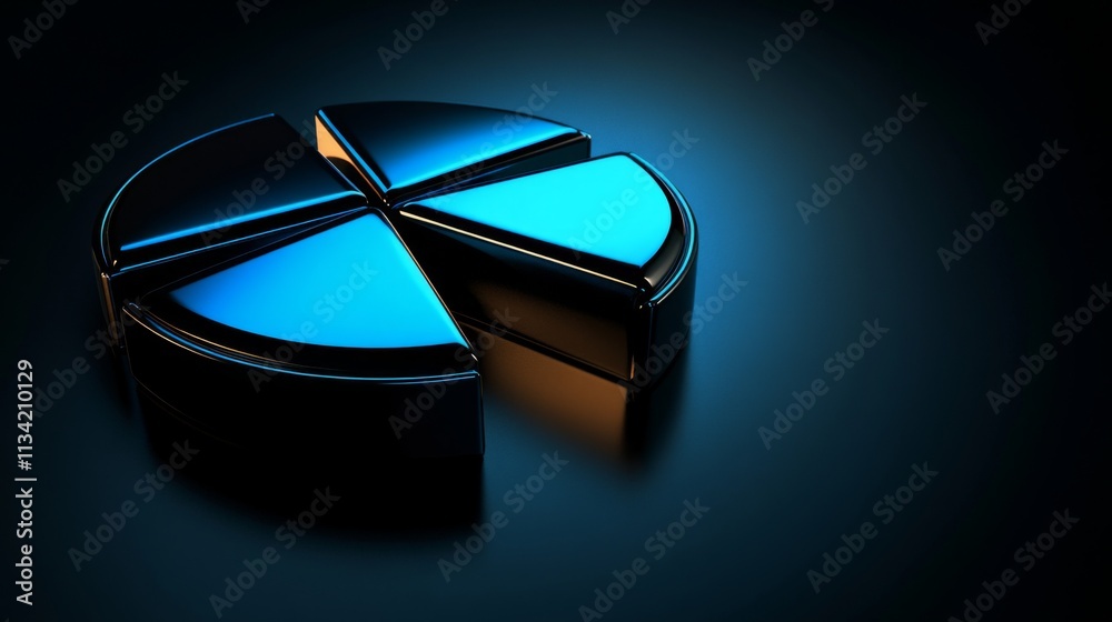 Poster Glossy Blue and Black Pie Chart Segment Illustration on Dark Background