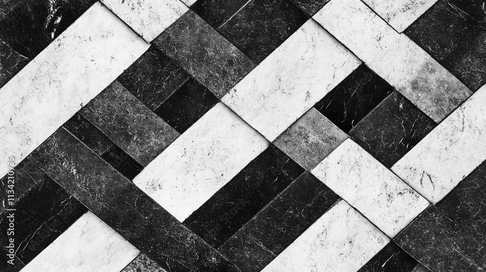 Poster Elegant Black and White Checkerboard Pattern in Marble Design