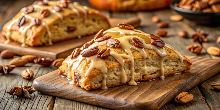 Golden brown maple pecan scones: a vintage culinary delight captured in stunning photography.
