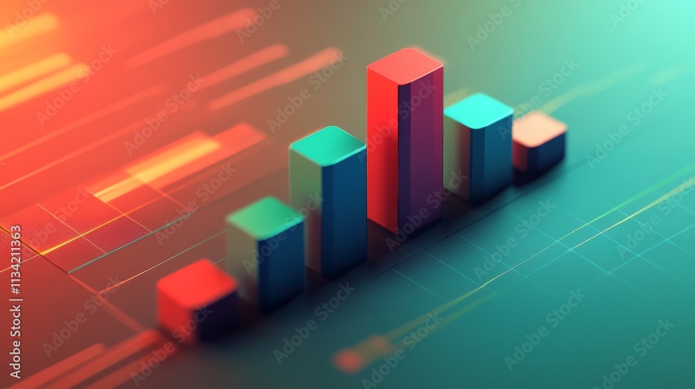 Poster colorful bar graph visualization with dynamic background elements
