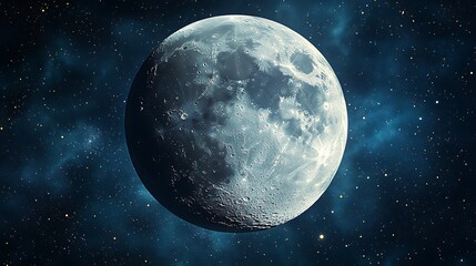 Fototapeta premium A gibbous moon shines brightly against a dark starry sky