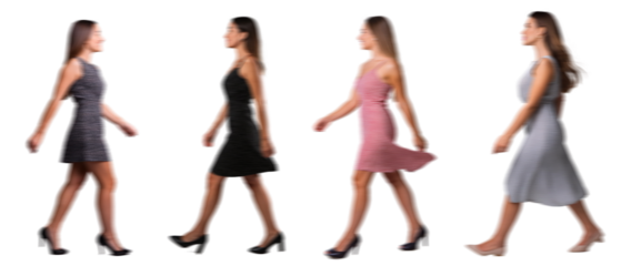 Stylish Women Walking in Dresses with Motion Blur Isolated on Transparent Background PNG for Photo Scenes Set