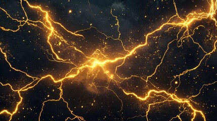 Thunderstorm golden lightening on a dark background. image
