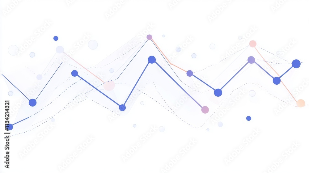 Poster abstract data visualization with lines and dots in blue and orange