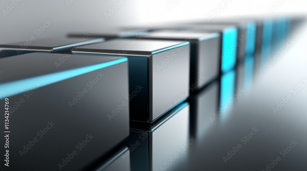 Leinwandbilder abstract modern blocks with glowing edges in a reflective surface