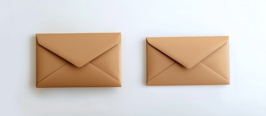 Top-down shot of two tan envelopes, front and back displayed on a white surface.