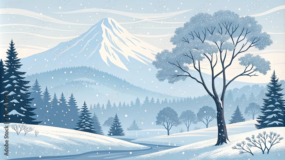 Aufkleber a snowy mountain range with a tree in the foreground