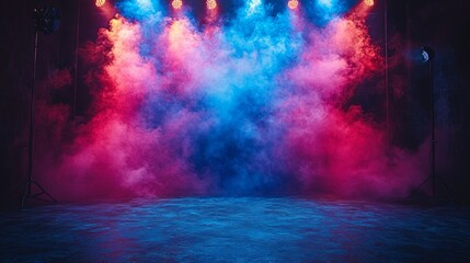 Fototapeta premium Vivid pink and blue smoke in a dramatic setting