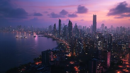 Fototapeta premium Mumbai Cityscape Turning Purple at Dusk